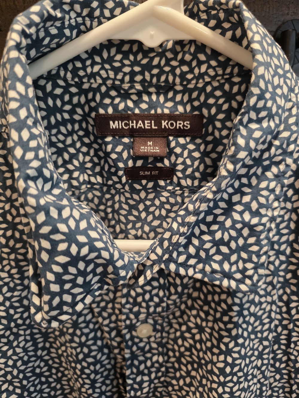 Michael Kors Men's Navy Blue Geometric Print Button-Down Shirt